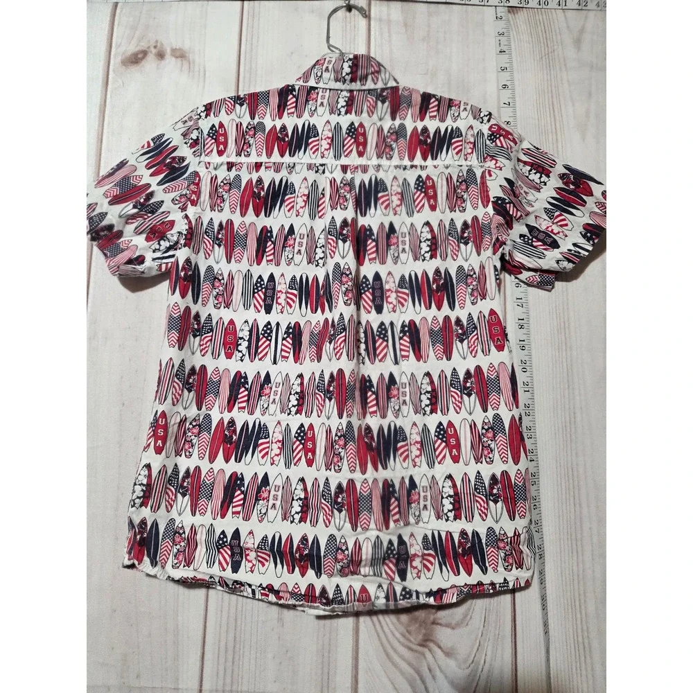 The Childrens Place Boys 10-12 Short Sleeve‎ Button Up Shirt Surfboard Print